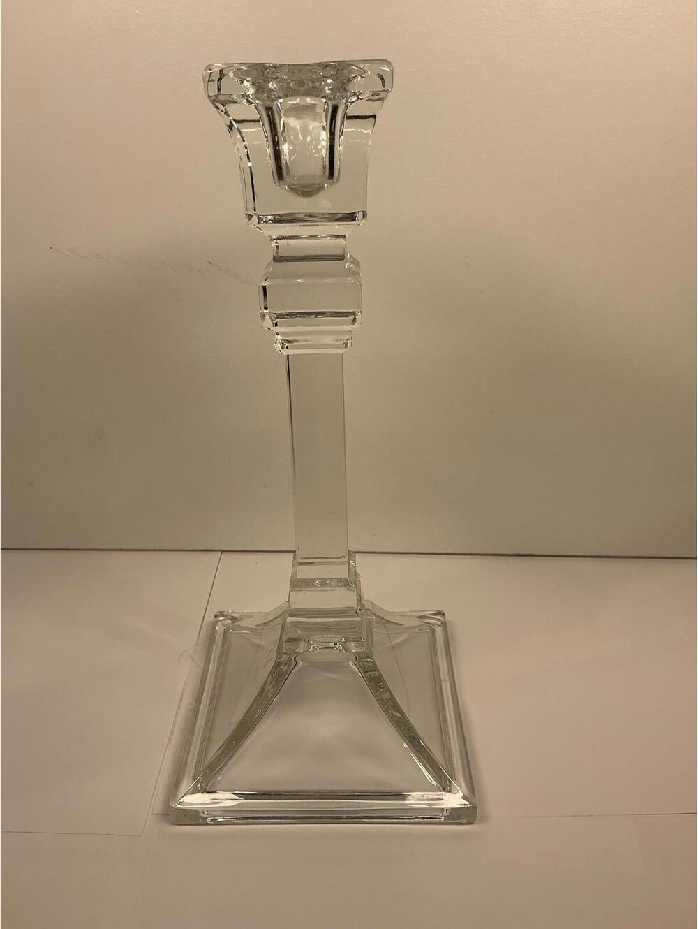 8 1/2" Elegant  Vintage Clear Glass Candlestick Holder – Square Base